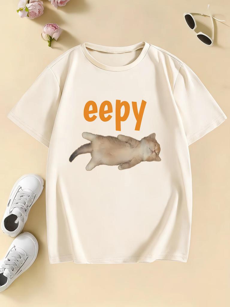 Eepy Cat Design Printed Funny T Shirts pure cotton Unisex and Women Tshirt 2026 Summer Spring Casual Top Tee Shirt