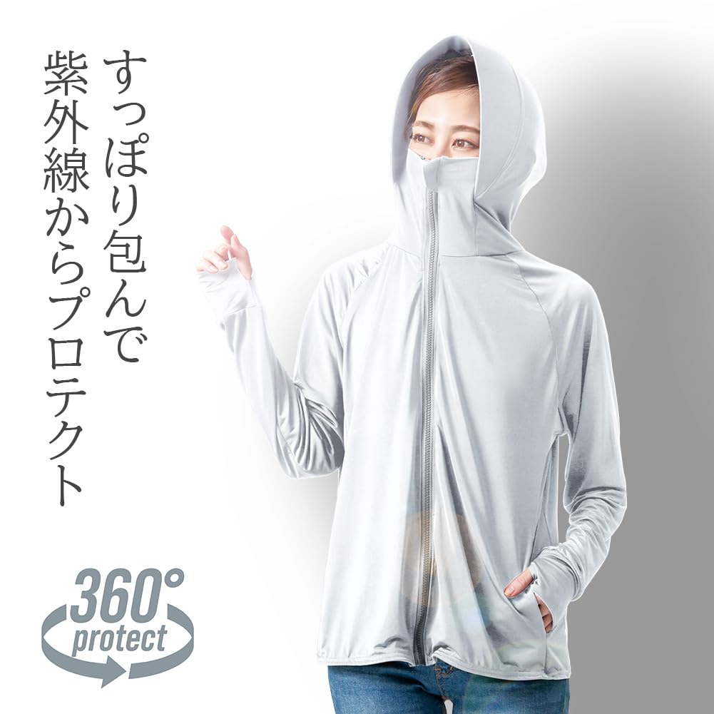 Alphax Rash Guard UV Protection Cooling Touch UV Protect Hoodie Shine Ice Blue M Size Women's
