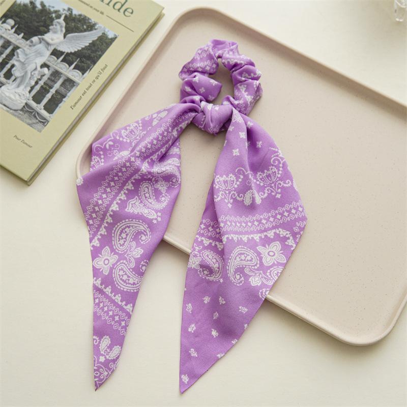 Fashion Print Chiffon Long Ribbon Scrunchies Women Girls Ponytail Scarf Elastic Hair Bands Ties Hair Accessories