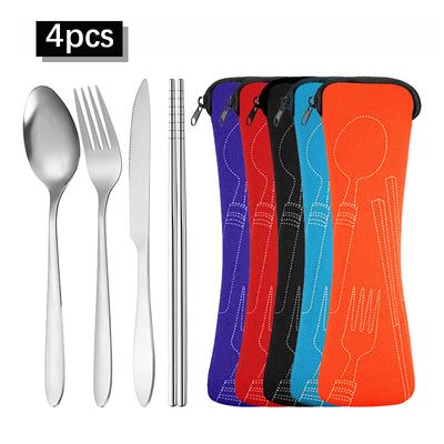 4pcs Portable Stainless Steel Cutlery Set, Knife, Fork, Spoon and Chopsticks Suitable for School, Travel, Camping, and Work