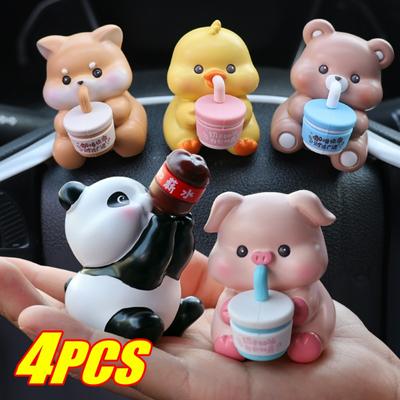Cartoon Animal Resin Car Ornament Auto Dashboard Rearview Mirror DIY Decorative Ornaments Happy Ton Ton Ton Desk Decoration Gift