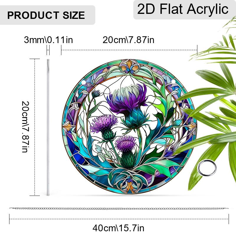 Acrylic Purple Thistle Flower Suncatcher Stained Glass Effect Window Hanging Ornament Flower Lover Gifts