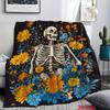 2D Flat 1pc Halloween Skeleton Floral Flannel Blanket Soft Warm Fabric Blanket for Travel Camping Home Bed Sofa Decor Holiday Gi