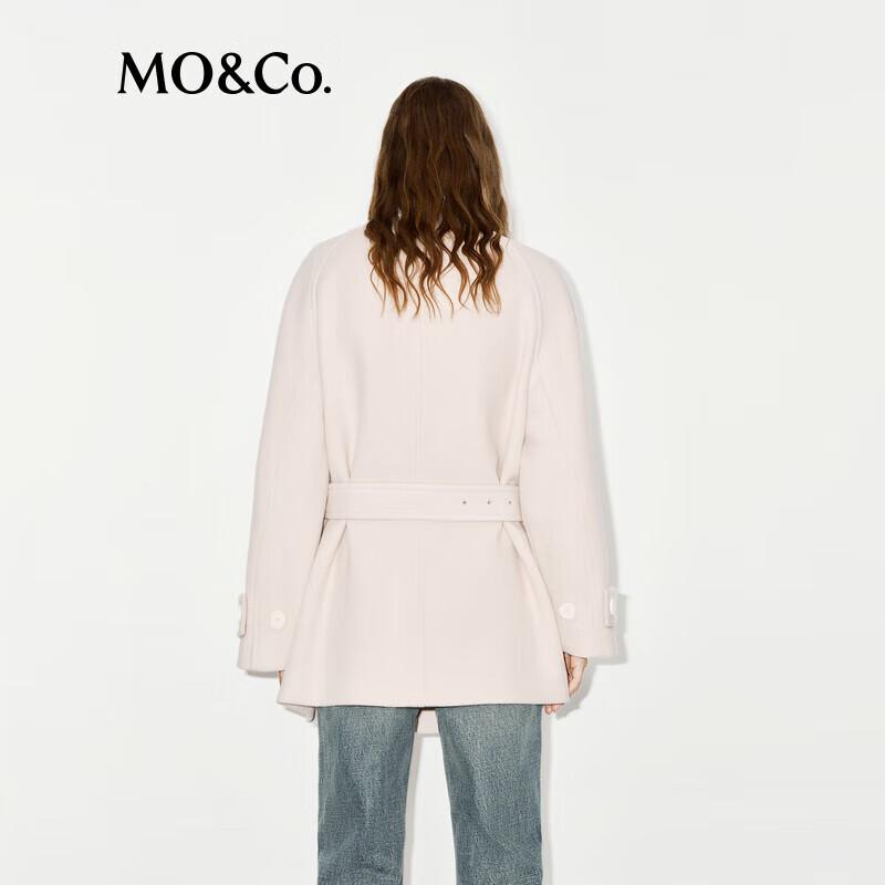 MO&Co. Cashmere Blend High-Neck Mid-Length Wool Coat with Belt