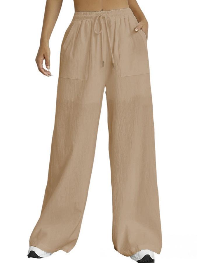 2026 Spring/Summer Women's Drawstring Straight-Leg Flared Pants with Pockets