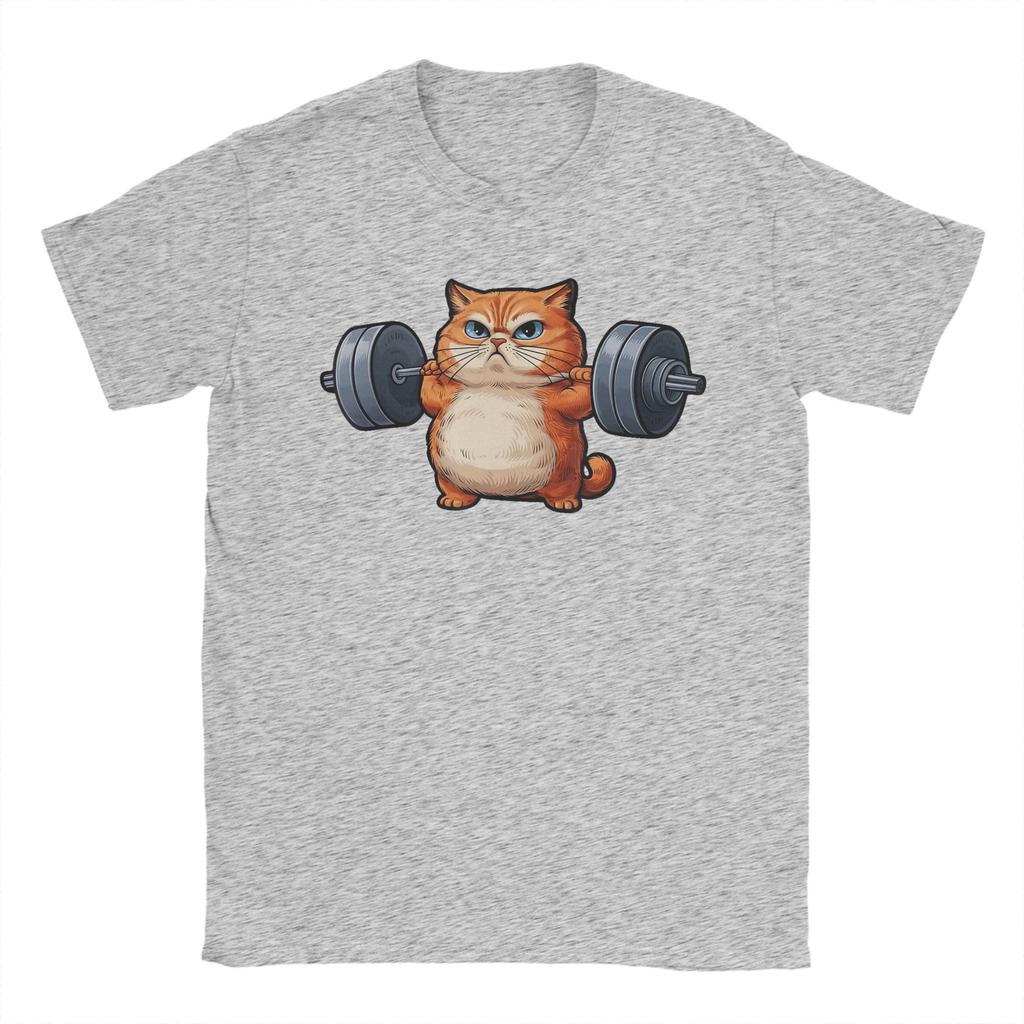 Cat Weightlifting T Shirts Men Cotton Awesome TShirt Crewneck Tees Short Sleeve Clothes Original
