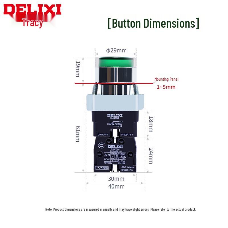 Delixi LAY5s-BW3 Metall Selbstrückstellender beleuchteter flacher Drucktastenschalter