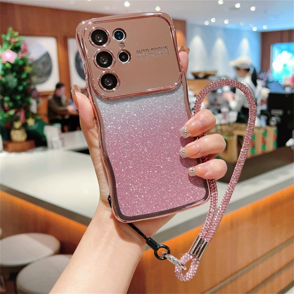 For Samsung Galaxy S25 Ultra Case with Strap Gradient Glitter Electroplating TPU Phone Cover