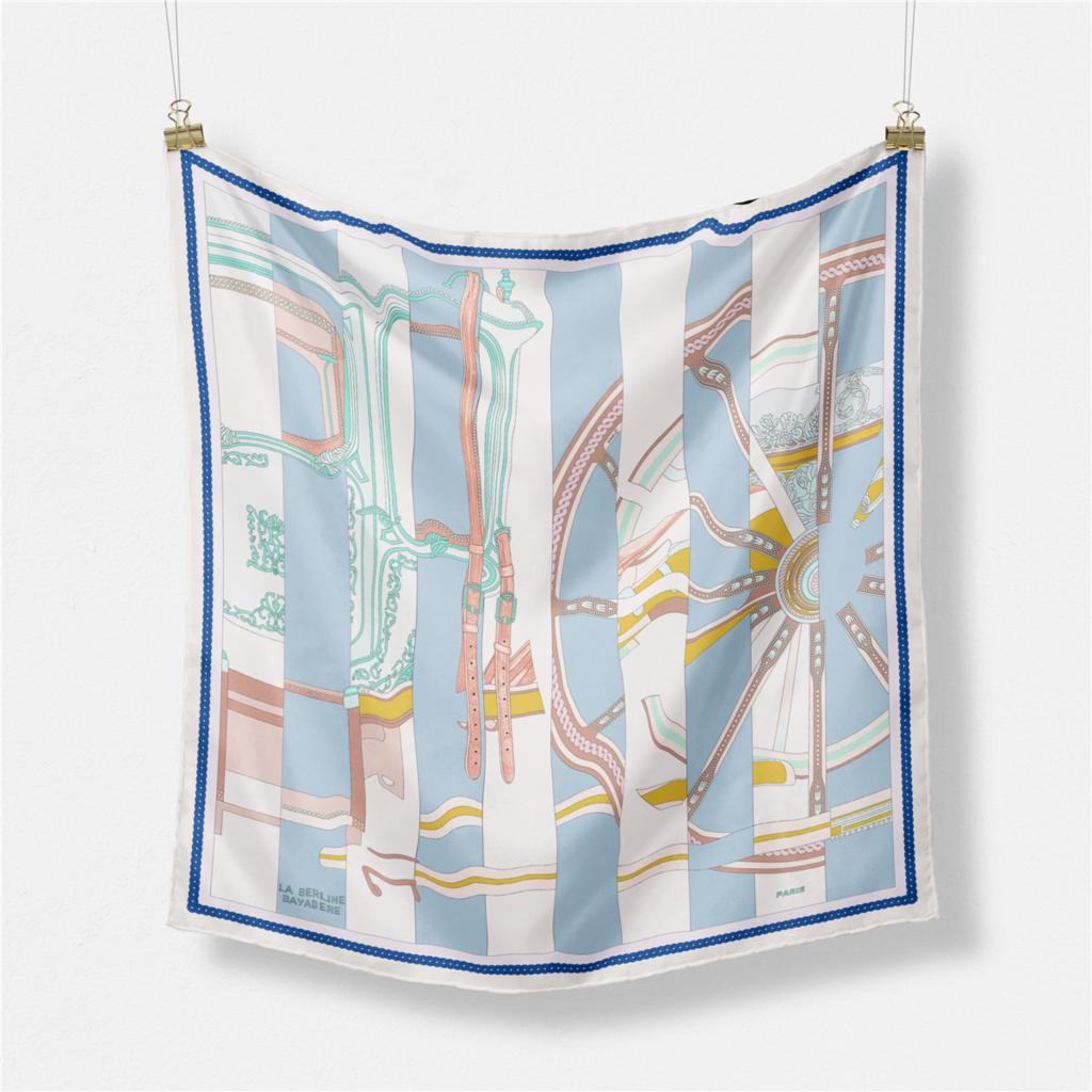 

53cm Design Wheel Silk Scarf 2024 Brand Square Scarf Woman Luxury Bandana Headband Hijab Foulard Neckerchief For Ladies