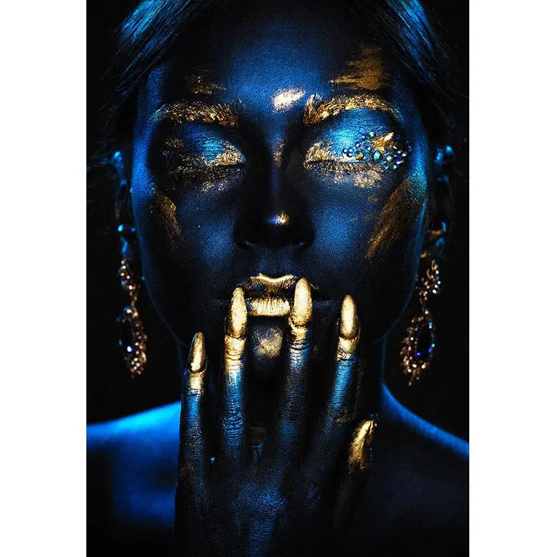 African Art Black and Gold Woman Oil Painting On Canvas Picture for Living Room Contemplator Posters and Prints Scandinavian