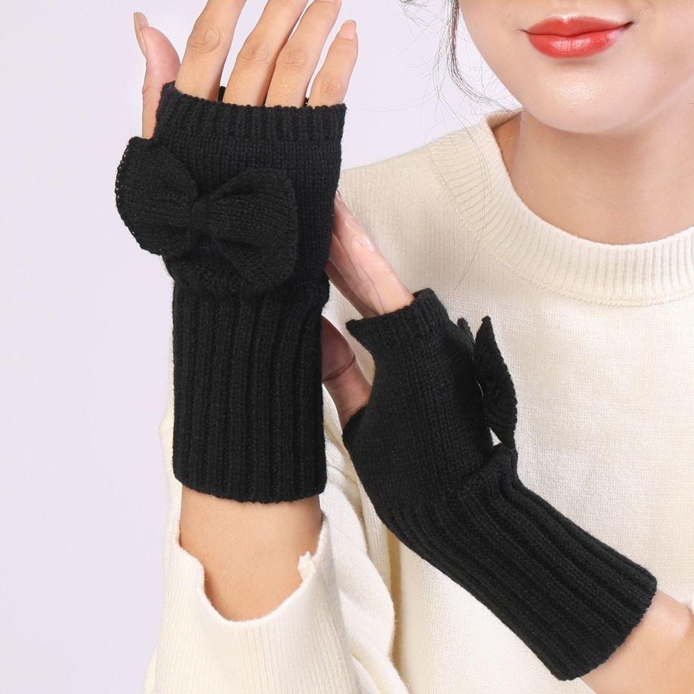 Bow Knitted Gloves Cycling Gloves Half Finger Gloves Fashion Twists Gloves  Autumn