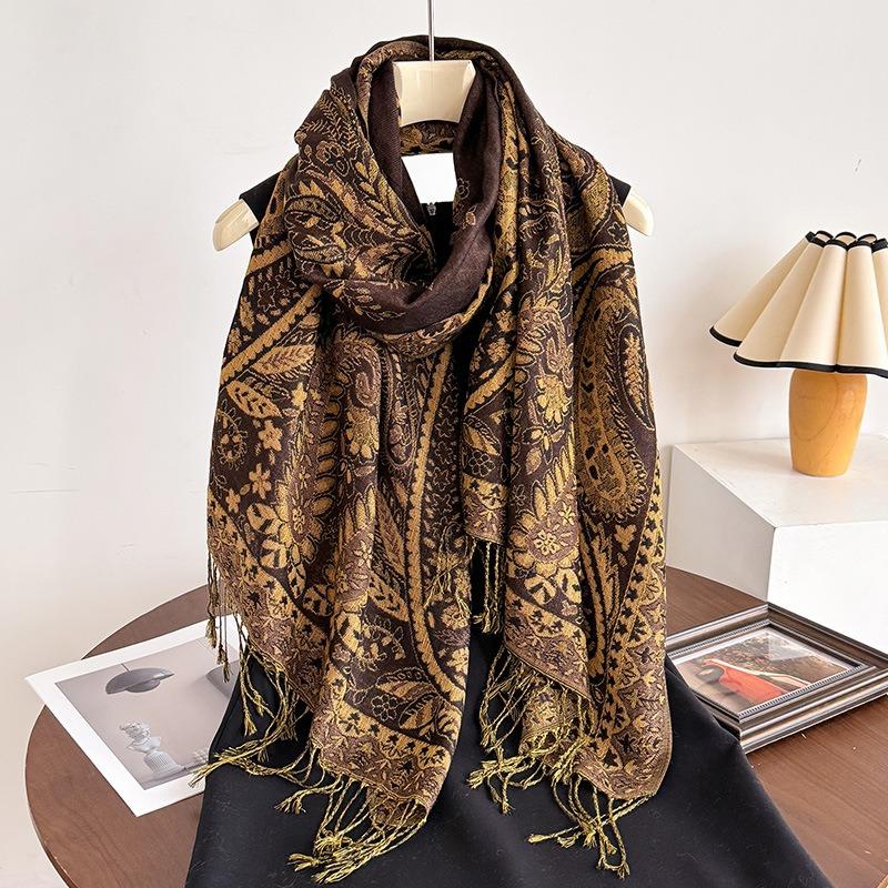 Women S Ethnic Style Court Paisley Print Tassel Long Scarf Elegant Shawl