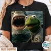 Vintage Washed Dark Humor Shirt Smoking Frog Meme Tee Shark Attack Parody Tee