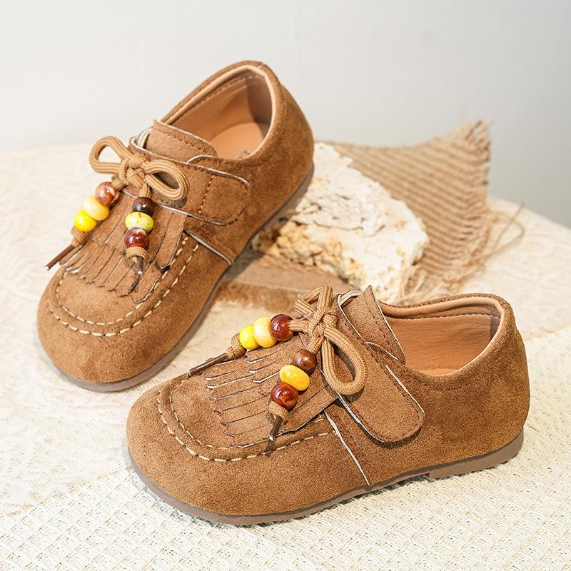

Girls tassel leather shoes 2025 spring and autumn new little girl princess Doudou shoes foreign soft soles baby shoes single shoes 25 верблюд
