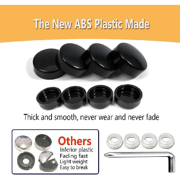 Black License Plate Screw Caps - High Gloss Finish Screw and 8 PCS M6X20mm Stainless Steel Rust Resistant Car Tag Frames Bolts Fastener Kit