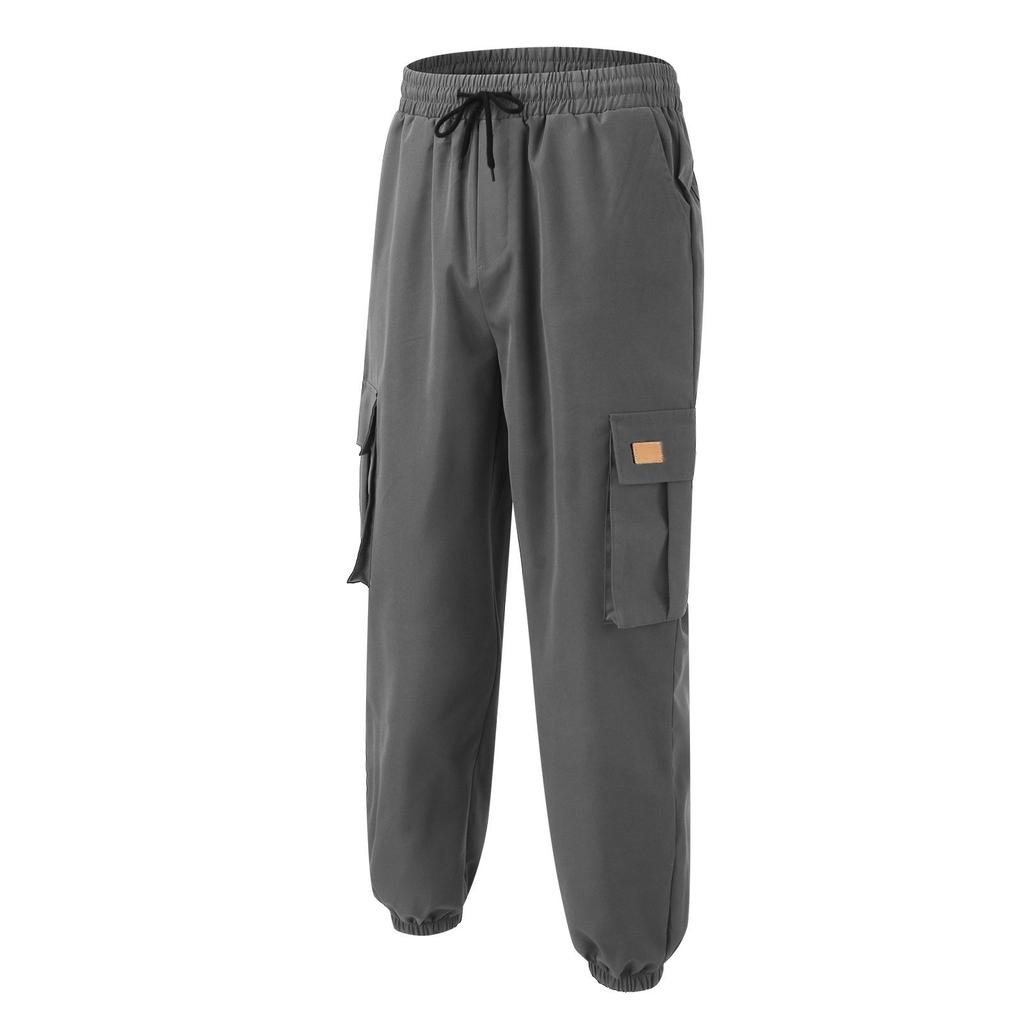 Men's Solid Color Multi-Pocket Drawstring Overalls Men's Casual Drawstring Overalls