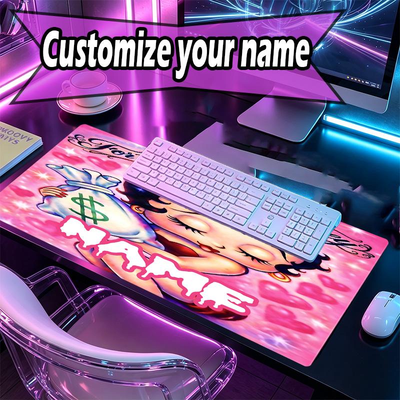 Custom Name Personalized Betty Boop Pattern Mousepad, Laptop PC Desk Mat, Decorative Desk Mat for Home Keyboard Pad Gift