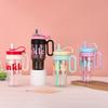 Water bottle summer new flower tea plastic cup simple straw cup large capacity boys and girls portable water cup