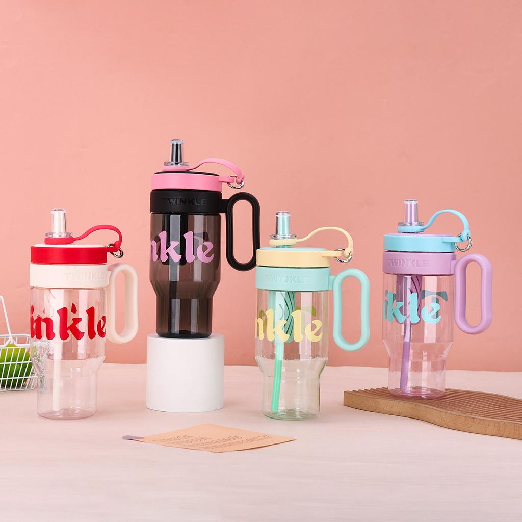 Water bottle summer new flower tea plastic cup simple straw cup large capacity boys and girls portable water cup