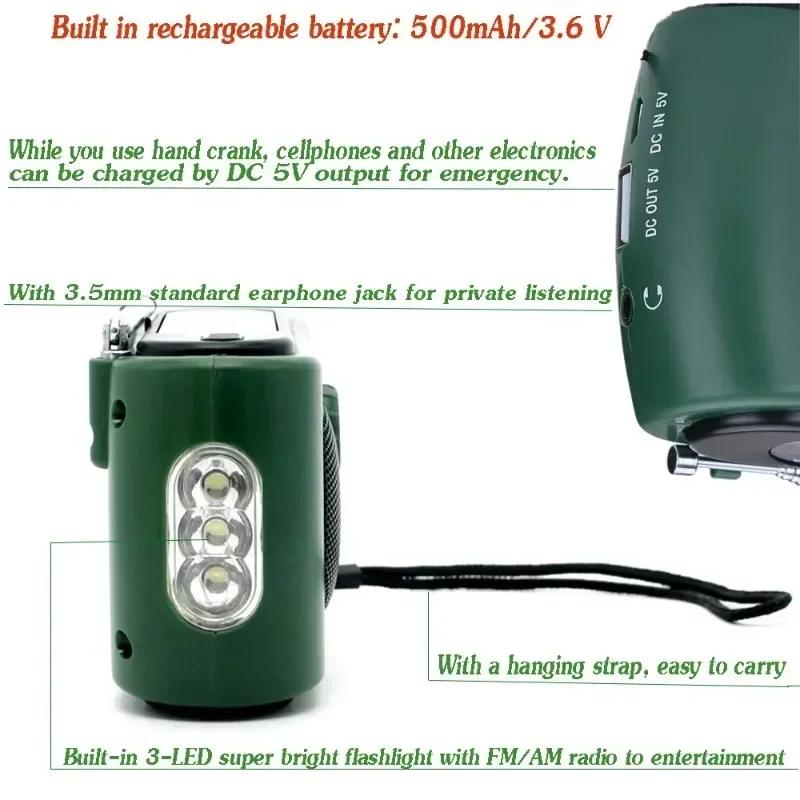 Portable LED Flashlight Outdoor Emergency Rescue Multi-band AM/FM/SW Solar Hand-charged Radio for Emergency Phone Charge