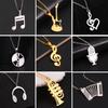 Music Guitar Pendant Necklace for Women Men Stainless Steel Gold Microphone Accordion Neck Chain Jewelry Gift