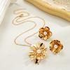 1 pair of earrings+1 necklace simple and fashionable multi-layer petal earrings imitation pearl flower pendant necklace