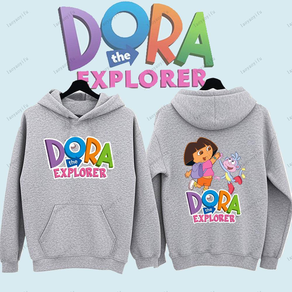 

Dora The Explorer 2 Sided Hoodies Cute Anime Cartoon Pullover Unisex Women Men Sportswear Sportswear Winter Keep Warm Hoodie S