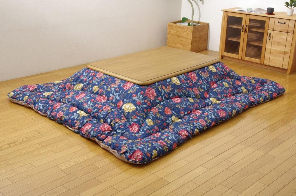 IKEHIKO Kotatsu Futon, Square, Courreges, Approx. 205 X 205 Cm, Navy, Made In Japan, Thick, Elegant #5953219