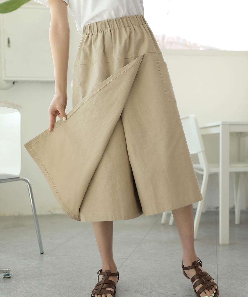 Ppaeppae All-Elastic Linen Touch 3/4 Wide Secret Skirt Pants