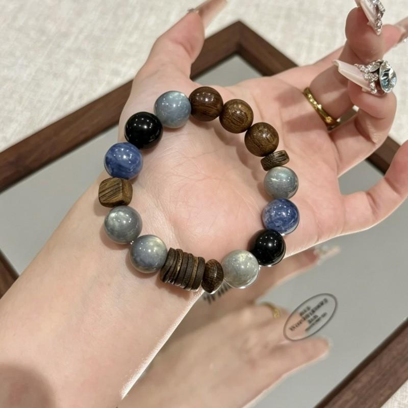 Natural Crystal Sandalwood Beaded Bracelet Retro Minimalist Style Unisex Jewelry