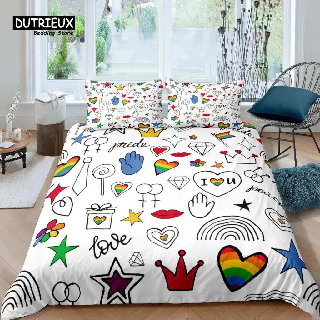 Home Living Luxury 3D Love Heart Bedding Set Rainbow Duvet Cover Pillowcase Queen and King EUUSAUUK Size Comforter Bedding