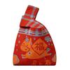 Large Capacity Knitted Handbag Cartoon Pattern Chinese Style Knot Wrist Bag Red Color Weave Pattern Woven Bag Year of the Horse