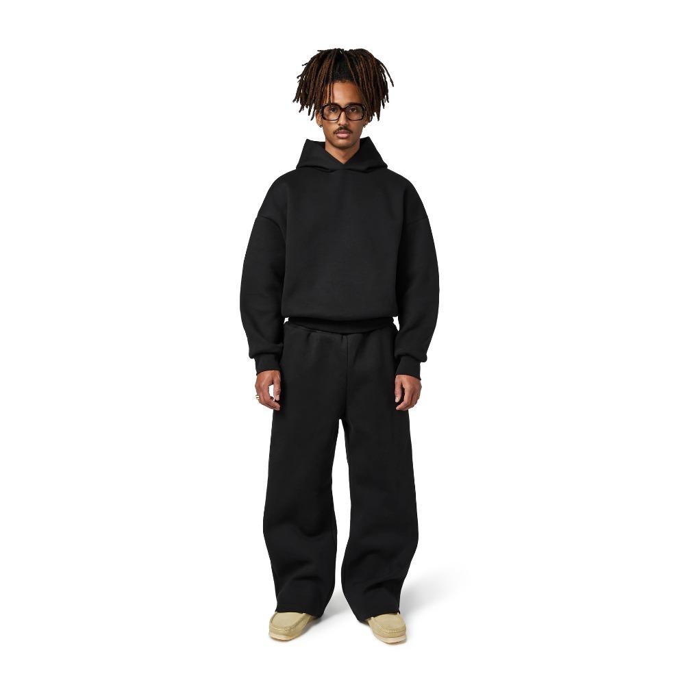 

New Hooded Men s Women s Loose Suit With Drop Shoulder Ribbed Hem Sweatshirt Elastic Hidden Drawstring Waistband Sweatpants L чёрный