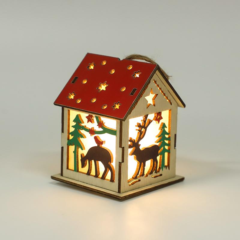 2025 New Year Wooden Light Christmas Decorations Creative Modeling Glow Cabin Snowman Battery Powered Holiday Decor