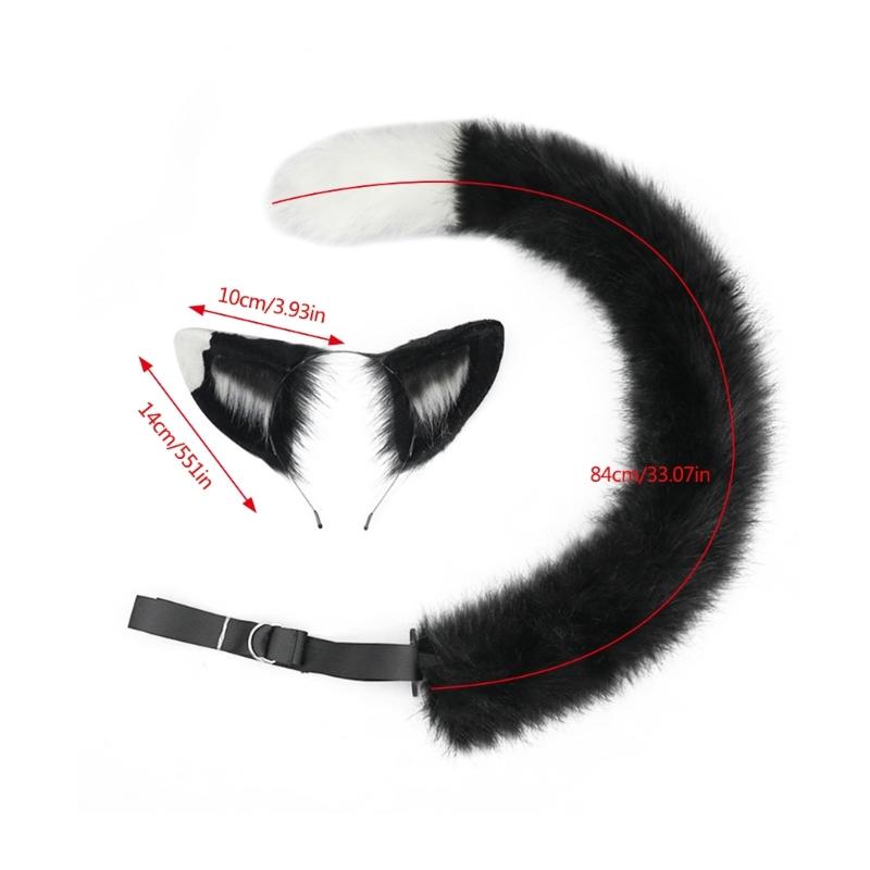 Animal Cosplay Costume Fauxs Furs Wolf Cats Foxes Tail and Cats Ears Headbands Halloween Party Costume Accessories