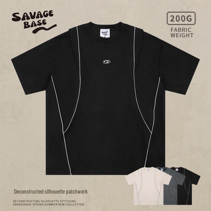 

3D Structured Summer T-shirt with Reflective Strips and Detachable Sleeves Medium абрикосовий