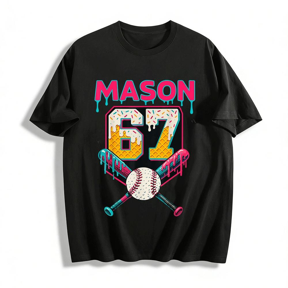 Baseball Themed MASON 67 Print Casual Trendy Short Sleeve T-Shirt Pure cotton T-shirt XXS