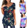 Fashionable Women Slim Tops Casual V-neck T-shirt Button Pullover Short Sleeve