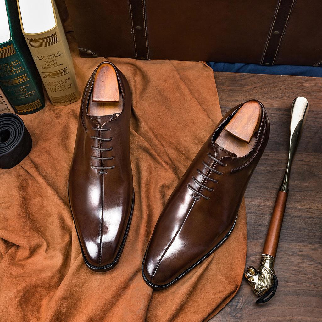 Men's Business Dress Wedding Shoes Trendy Shoes British Pointed Lace-up Men's Leather Shoes Cowhide Shoes