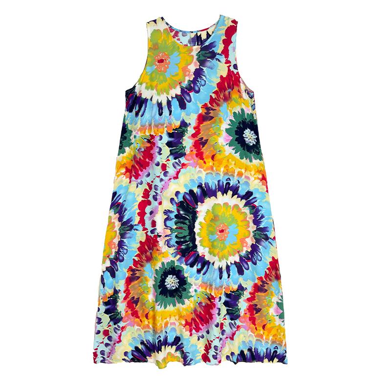 DIMANAF 2026 Women Plus Size Summer Beach Lady Long Dress Clothing Vest Sleeveless Vintage Loose Oversize Maxi Print Sundress