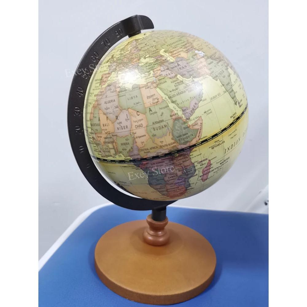 22cm World Globe Earth Map In English Retro Wooden Base Earth Instrument Geography Education Globe Desk Decoration Furniture