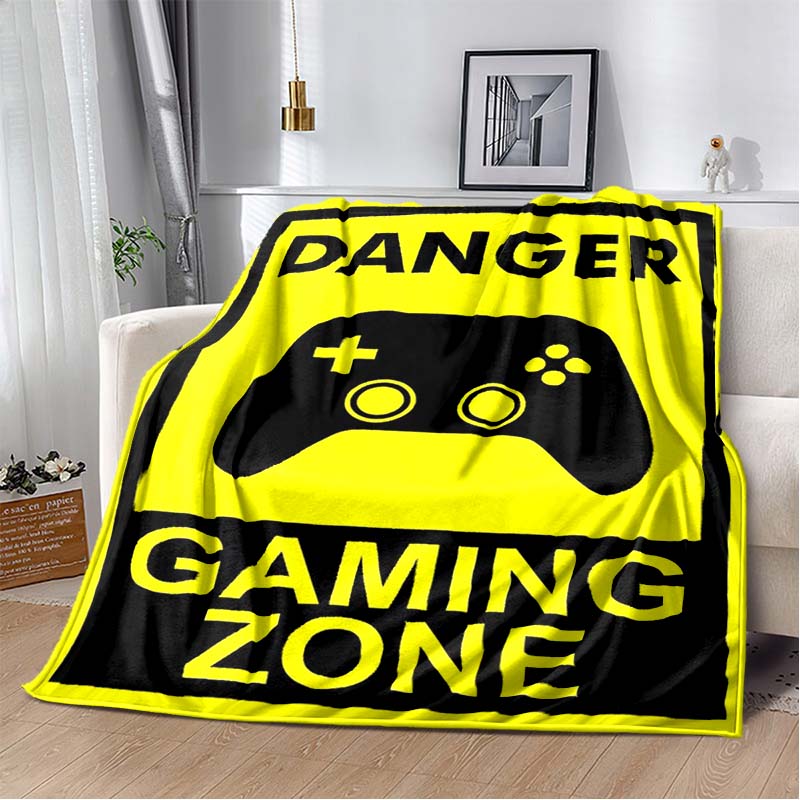 

Funny Gaming Zone Do Not Enter Print Flannel Blanket, Cartoon Boy with Controller Throw Blanket 80cm x 120cm