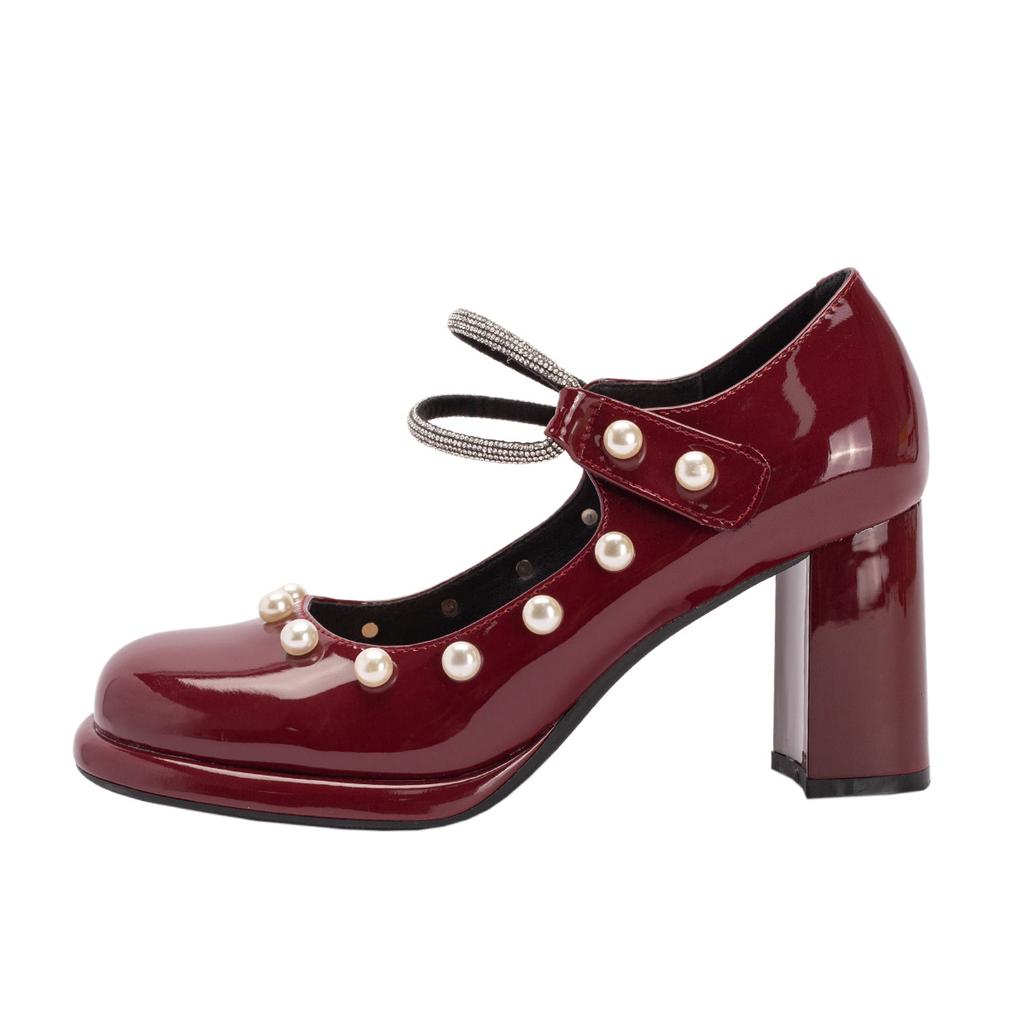 Spring and Summer New Rhinestone with Waterproof Table French Mary Jane 2025 Shoes Women's Versatile Pearl Thick Heel High Heels