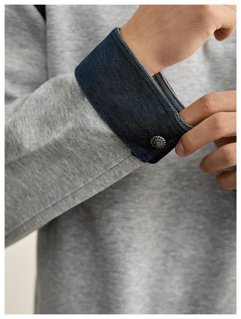 Men's Loose-Fit Lapel Patchwork Hoodie Polo Shirt - Edgy Autumn Long-Sleeve Top