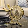 Luxury 6inch Gold Table Clock with Bird Design, Vintage Mechanical Skeleton Desk Clock, European Style Metal Art Ornament