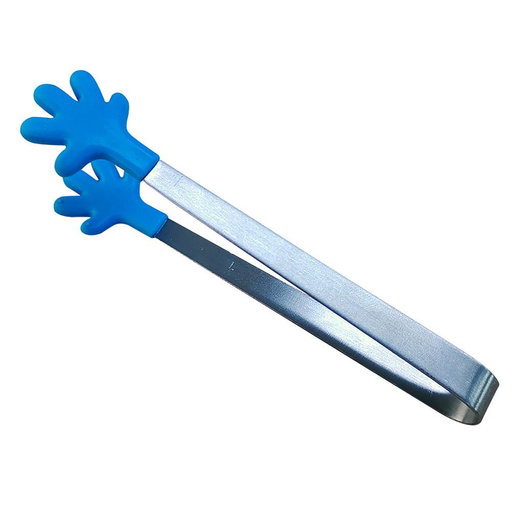 Hand Shape Small Tongs Silicone Tips Blue Stainless Steel Funny Heat Resistant Easy Clean Food