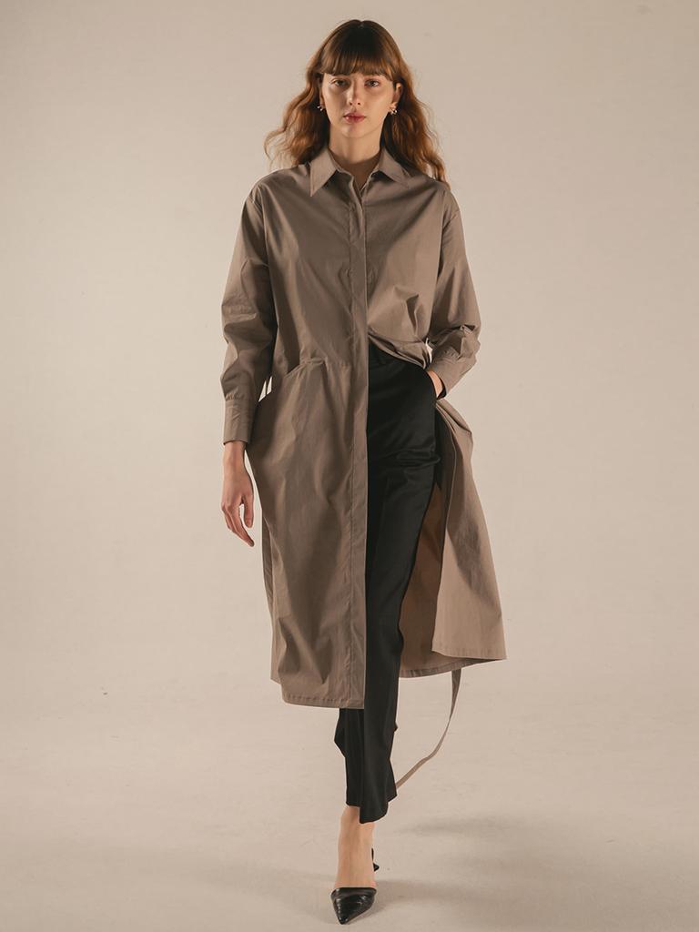Beulouendeu Drape Pocket Long Shirt Dress (Cocoa)
