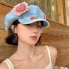 2025 Japanese Button Denim Beret Women's Summer Sweet and Cute Sunshade Love Cloud Octagonal Hat
