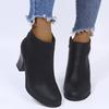 Retro Women Leather Square Heel Zipper Solid Color Short Booties Round Toe Shoes