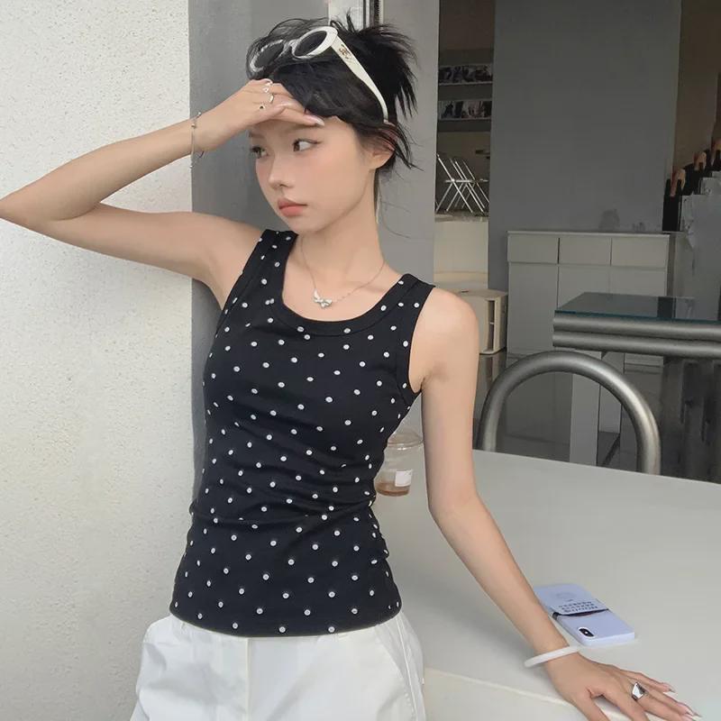 Jin Yin 3-Color Slimming Polka Dot Tank Top - Fashionable, Stretchy, Spicy Girl Style for Summer 2024